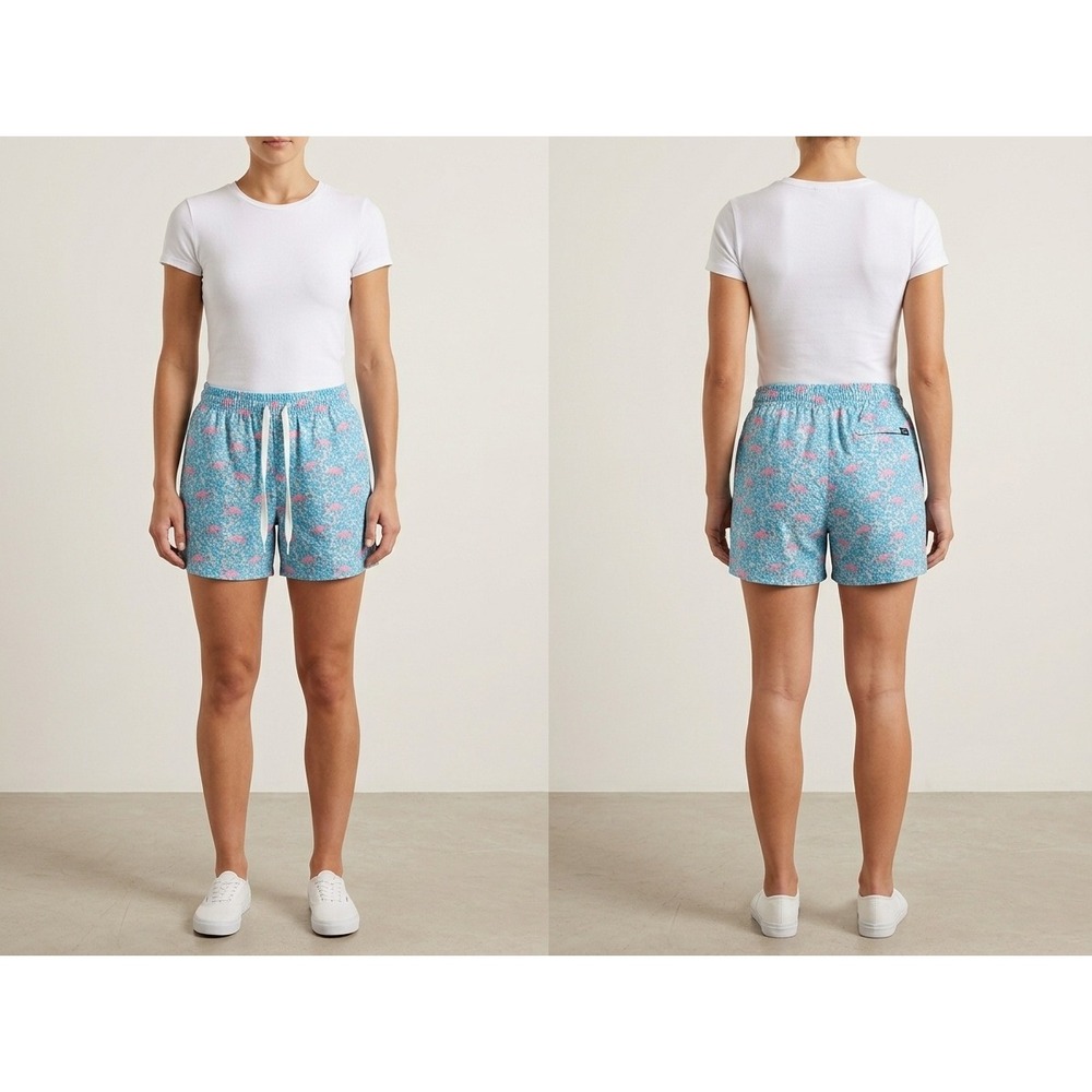 Chubbies Shorts Women Small Blue Pink Excellent Flamingo Animal Print 5.5 Inseam